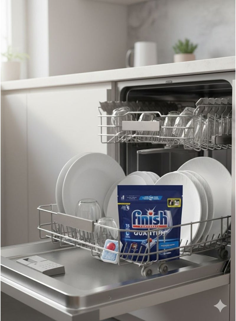 فنيش أقراص غسالة الصحون مدعم بقوة الكلور، 0% رواسب، يزيل أصعب أنواع الدهون، 15 قرص - Image 2